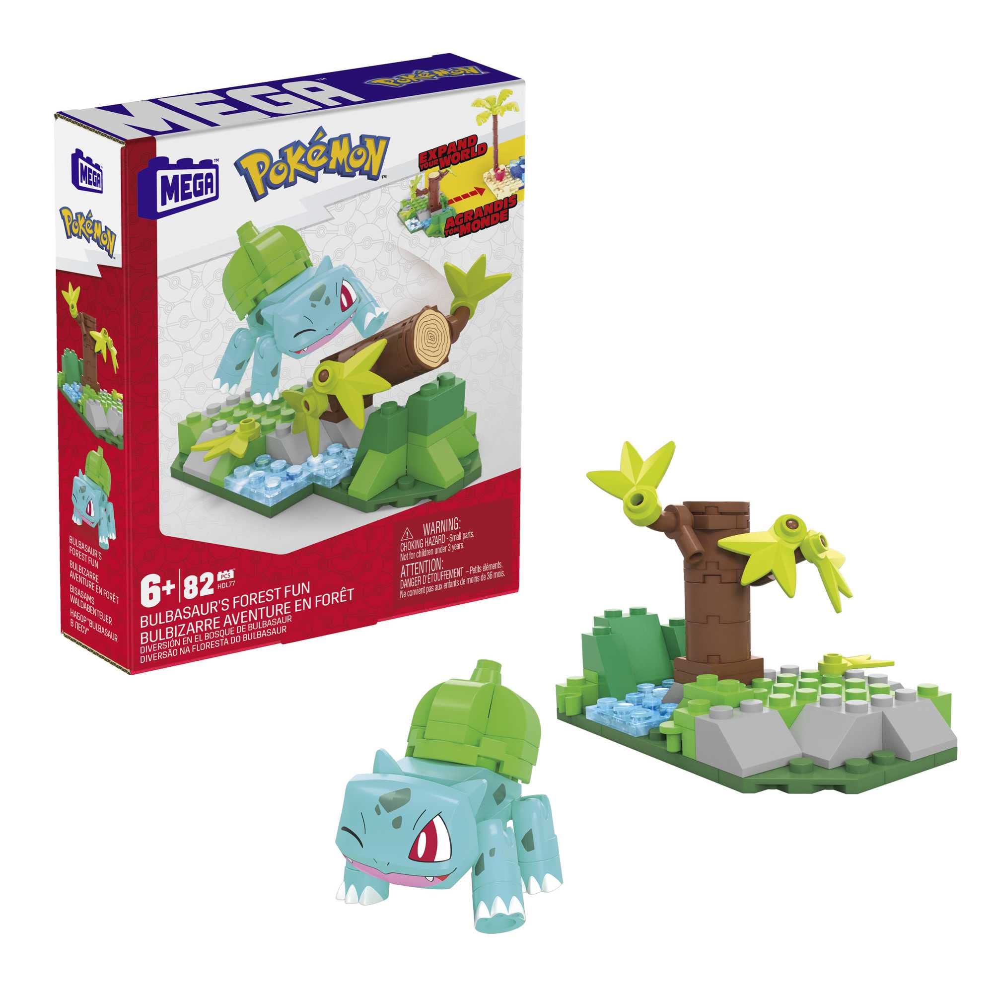 MEGA Pokémon Bulbasaur's Forest Fun building set with 82 compatible bricks and pieces connect with other worlds, toy gift set for ages 7 and up