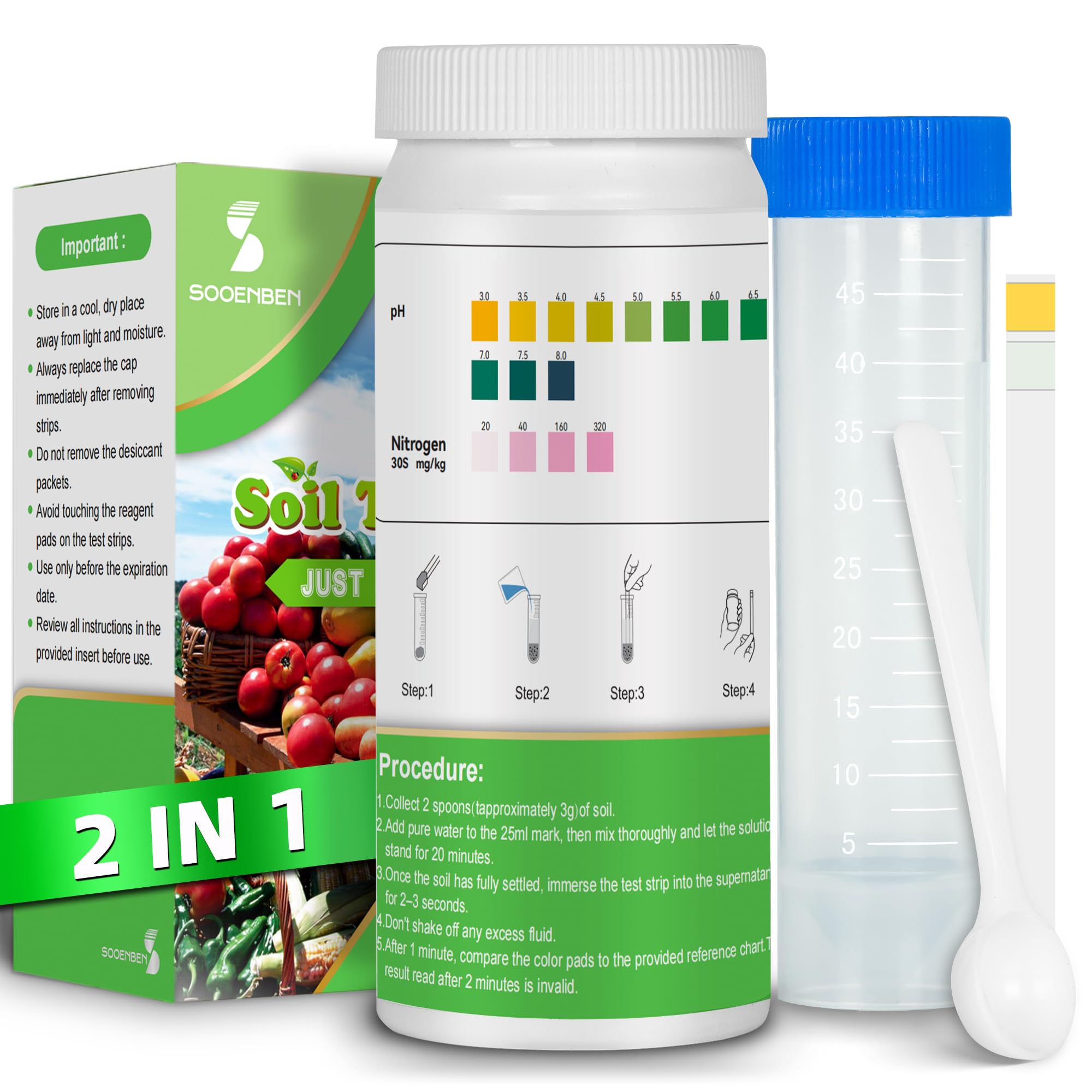 Photo 1 of 2-in-1 pH & Nitrogen Soil Test Kit, Home Soil Testing Kit for Lawns Gardening Grass Vegetables Nutrients, Soil pH Nitrogen Tester Strips Separately Sealed in Foils, Easy to Use, Rapid Results