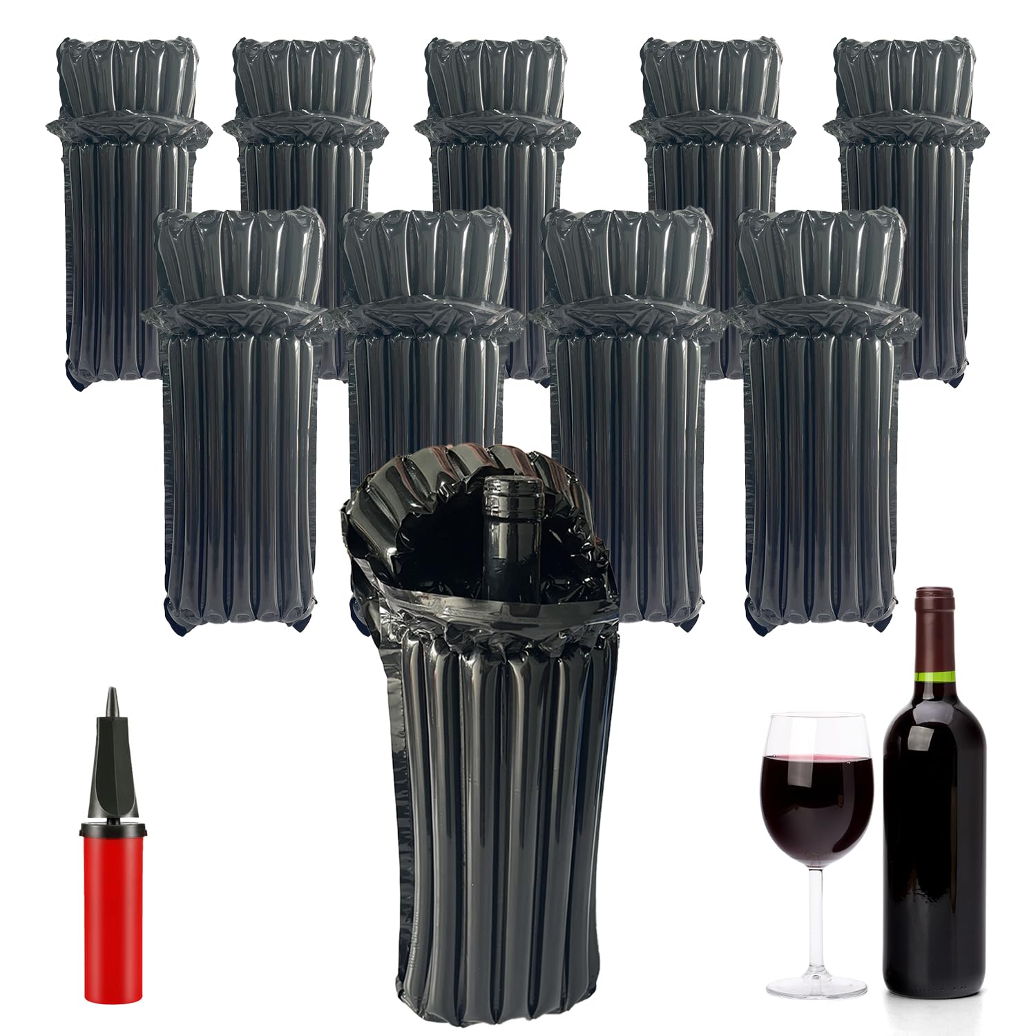 Photo 1 of BeiLeiNiceHK Wine Travel Bags for Wine Bottles Airplane,Black Reusable Wine Bottle Protector Bags with Free Inflator Pump,10 Packs
