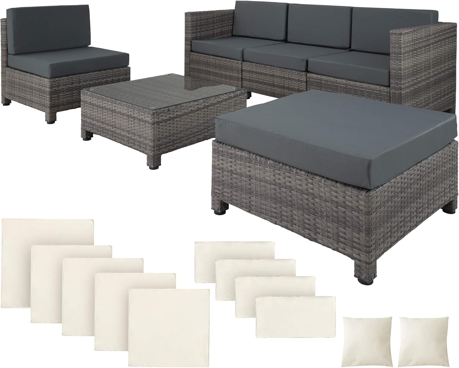 TecTake 403087 Hochwertige Poly Rattan Aluminium Lounge, inkl. Kissen