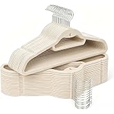 Velvet Hangers 30 Pack, Ivory Non Slip Hangers with 360&deg; Swivel Hook | Cascading Hooks; Thin Space Saving Heavy Duty Closet Hanger; Clothes, Coats, Suits, Dress, Pants; Accessory Bar