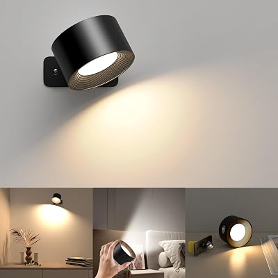 Mexllex LED Wall Light Indoor 360° Rotatable 3 Color Modes 3 Brightness