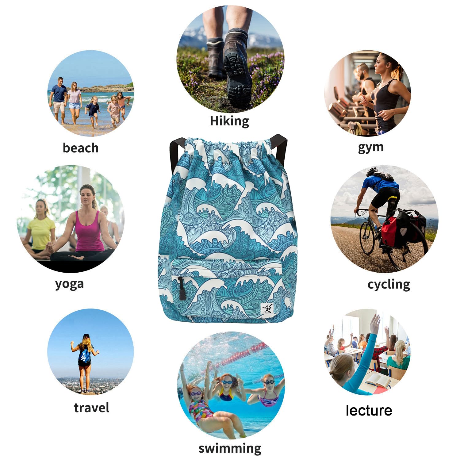 Waterproof Drawstring Bag, Gym Bag Sackpack Sports Beach Backpack for Men Women