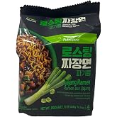Pulmuone Korean Jjajang Ramen Noodles - Savory and Sweet Korean style ramen with roasted black bean sauce | Easy to Cook Asian Noodles - Pack of 4 (16.5 oz)