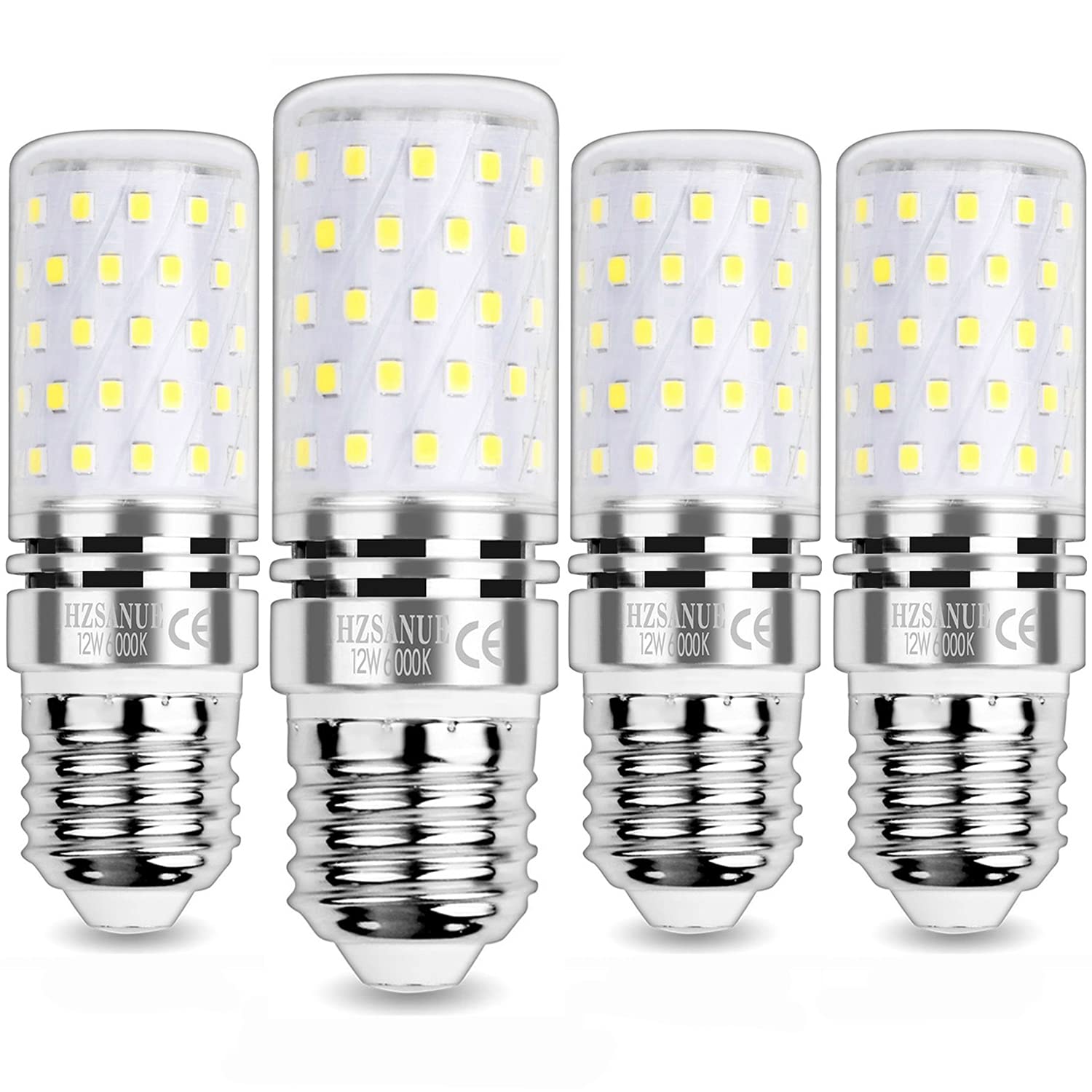 HZSANUE E27 LED Corn Bulbs 12W, 6000K Daylight White, 1350LM, Edison Screw Bulbs,100W Incandescent Bulbs Equivalent,Pack of 4