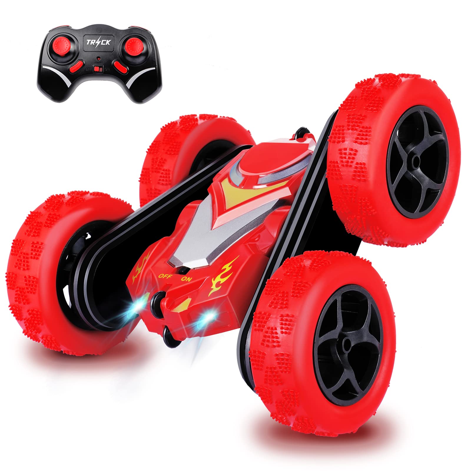 Galther Remote Control Cars, RC Stunt Car Toys for Girls Boys Age 5 6 7 8 9 10, 2.4Ghz Double Sided 360° Flips Rotating 4WD Off Road Racing RC Car, Kids Toys Gifts on Birthday Christmas (Red)