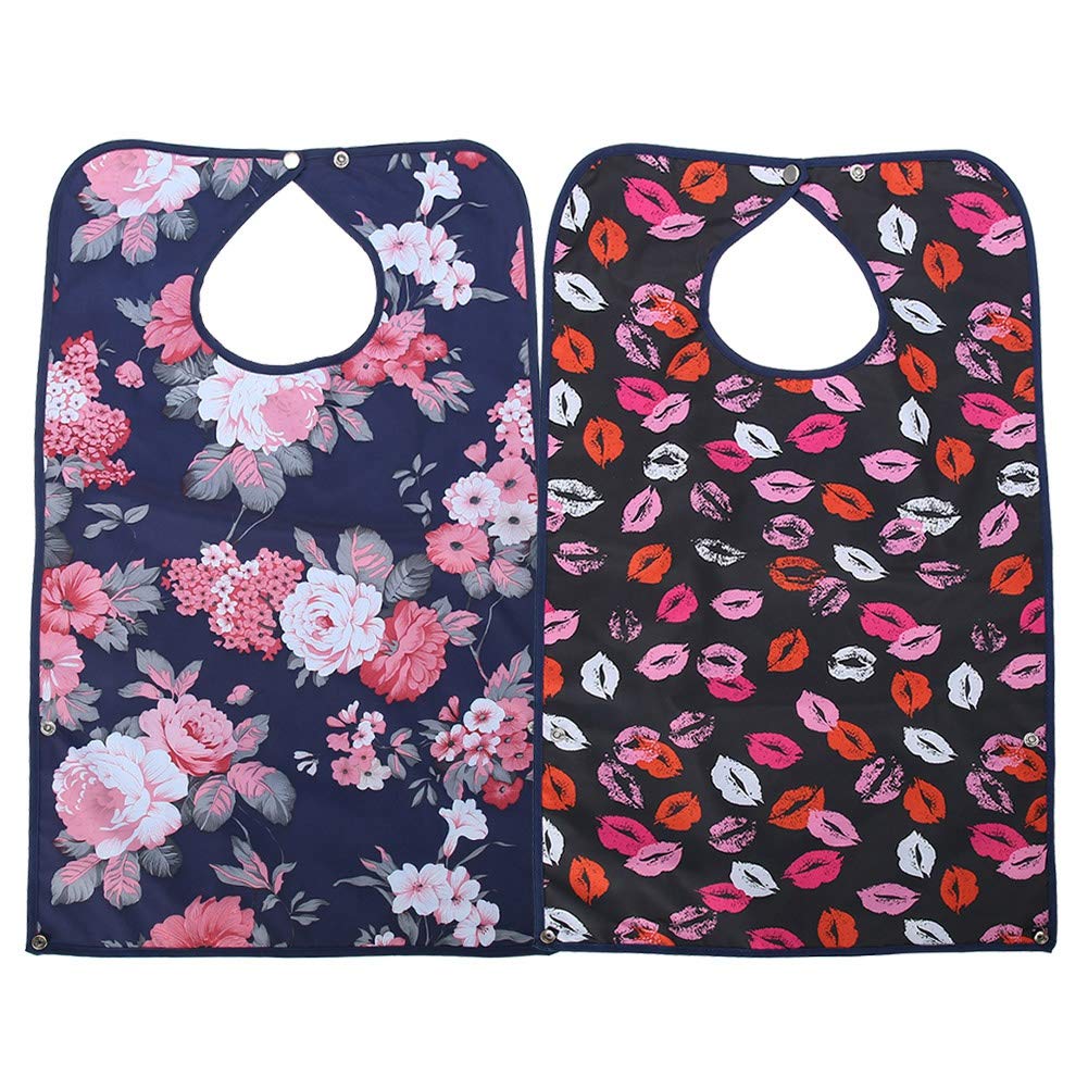 Ejoyous Adult Bibs, Double Layers Waterproof Reusable Eldly Dinning Bib Clothing Protector with Snap Fastener for Elderly Men Women