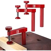 3/4 Inch (19mm) Bench Dog Clamp for Workbench Dog Holes, 2 Pack | Sturdy Red Metal Body, Anti-Slip Rubber Pad, One-Hand Adjustment, for Routing, Cutting, and Sanding