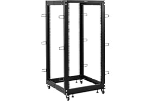 VIVO 25U Freestanding Open Frame Server Rack, 22 to 40 inch Adjustable Depth, Mobile Cart for Servers and Networking AV Equipment, Black, CART-SR25U