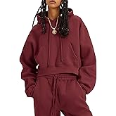 Flygo Womens Fleece 2 Piece Outfits Sweatsuit Crop Pullover Sweatshirt Joggers Pants Tracksuit Set
