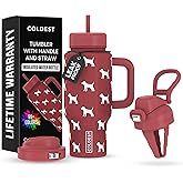 Coldest Tumbler with Handle & Coffee Lid - 100% Spill Proof Tumbler (3 Lids) - Stainless Steel Insulated Leakproof Tumblers for Women & Men - Cup Holder Friendly - 24 oz (Baby Puppy)