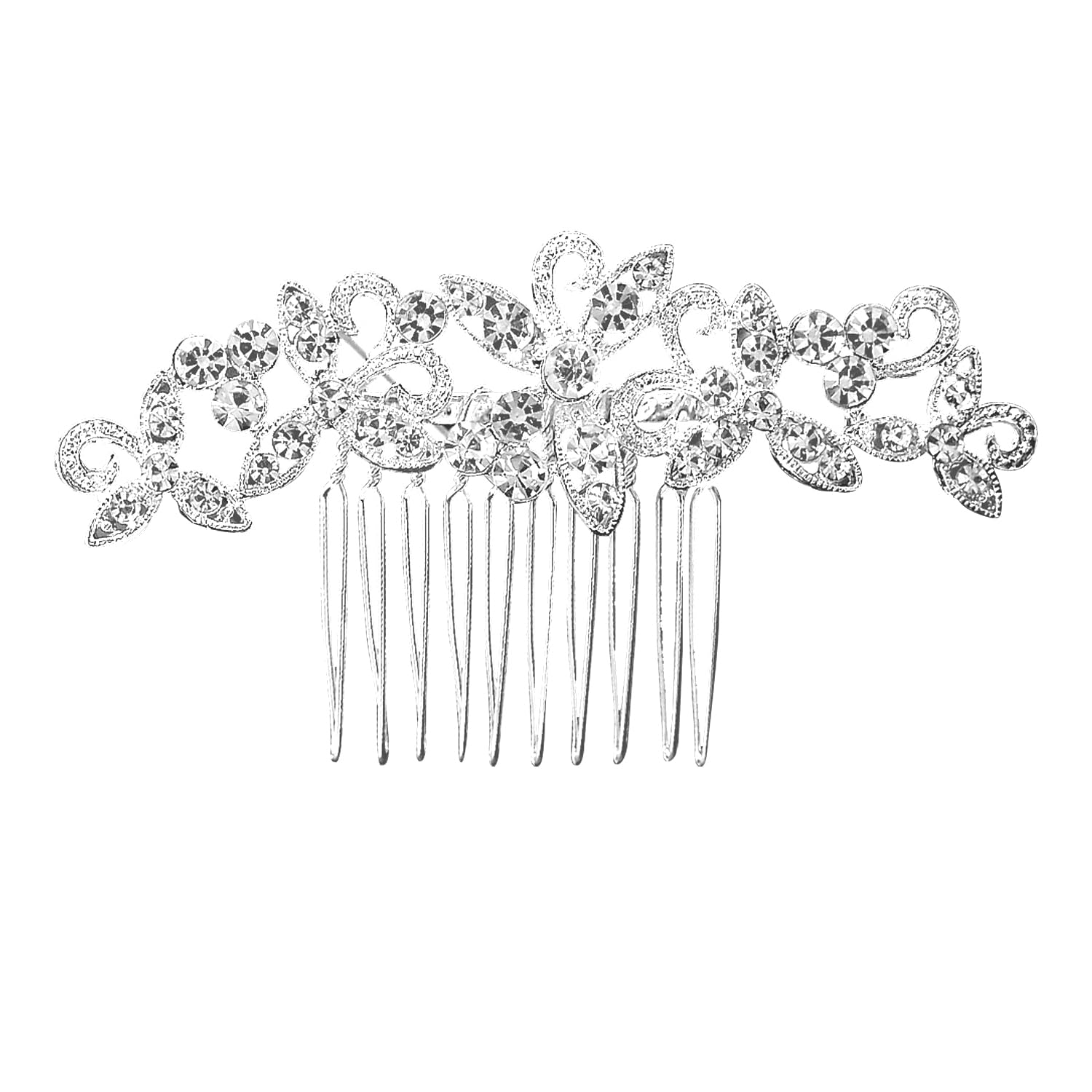 Rumyve Crystal Wedding Hair Comb Flower Silver Headdress Bridal Hair Piece Vintage Elegant Ladies Hair Accessories
