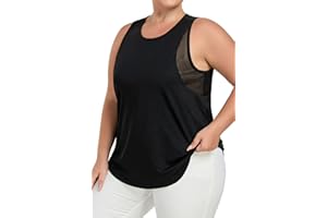 MEJING Plus Size Workout Tops for Women, XL-5XL Mesh Athletic Sleeveless Tank Tops, Loose Fit Flowy Yoga Tunic Top