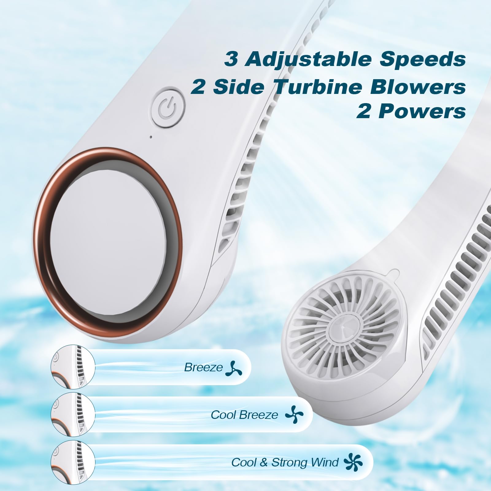 CIVPOWER Neck Fan: Portable Personal Neck Cooling Rechargeable Bladeless Fan - Hands Free 3 Speed 4000 mAh Battery USB Operated Wearable Headphone Design - for Men Women Outdoor Indoor (White)