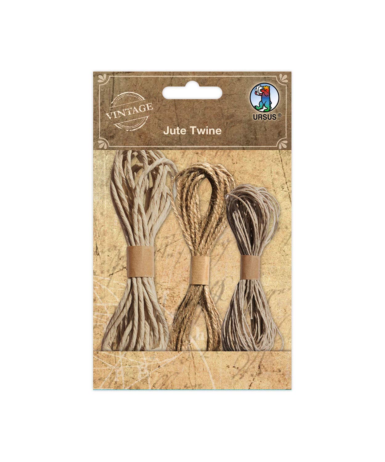 Ursus 40600001 Jute Twine, String in Various Thickness and Length, Pack of 3, Ideal as Gift Ribbon, for Decoration and Card Design