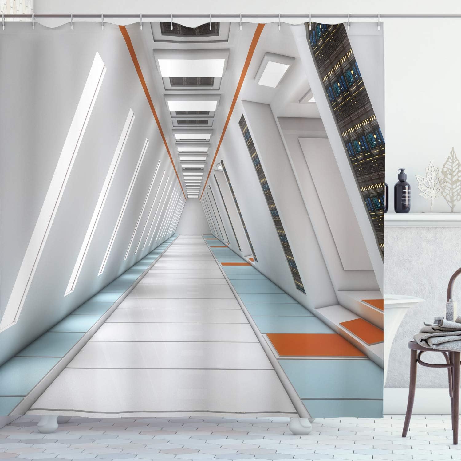 Amazon Com Ambesonne Outer Space Shower Curtain Architecture Of Spacecraft Rocket Travel Futuristic Mass Coordination Theme Cloth Fabric Bathroom Decor Set With Hooks 75 Long Orange White Home Kitchen