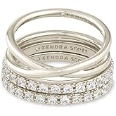 Kendra Scott Livy Rhodium-Plated Rings Set of 3 in White Crystal, Size 8