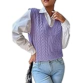 RefindWin Womens Sweater Vest Cable Knit Casual V Neck Ribbed Preppy Pullover Tops Sleeveless