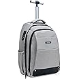 lychee Rolling Backpack-Adult Business Laptop Backpack with Wheels-18 inch Invisible Shoulder Strap Waterproof Backpack with Roller-Trolley Suitcase Travel Bag,Grey