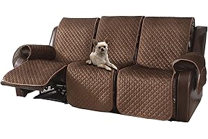 LUFEIJIASHI Non Slip Recliner Sofa Covers,Velvet Waterproof Recliner Couch Covers for 3 seat,Washable Reclining Couch Cover Furniture Protector for Dogs,Pets (Brown, 3 Seater)
