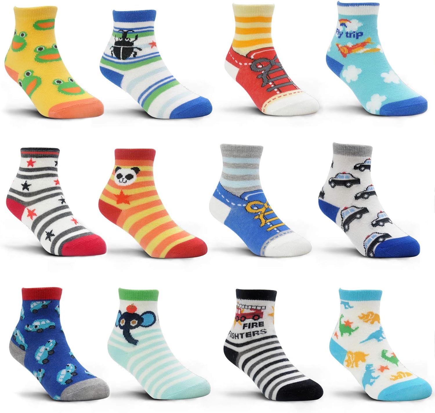 ELUTONG Toddler Non Slip Socks,12 works Toddler Cute Cartoon Soft Socks with Non-Slip Grip for Boys Girls 1-7 Years