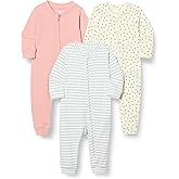 Amazon Essentials Unisex Babies' Cotton Zip-Front Footless Sleepsuit, Pack of 3
