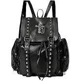TYHOTULY PU Leather Studded Cross Backpack Goth Punk Daypack Y2k Emo Alt Novelty Purse for Women Men Halloween Accessories (Black)