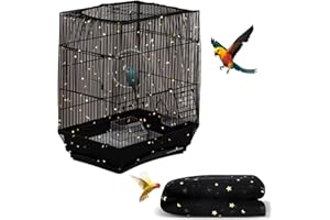 DECKALY Bird Cage Seed Catcher, Seed Catcher Guard Net Cover, Parrot Nylon Mesh Net Cover, Universal Soft Airy Cage Net Stretchy Skirt for Round Square Cages (Star-Black, 15.7" x87")
