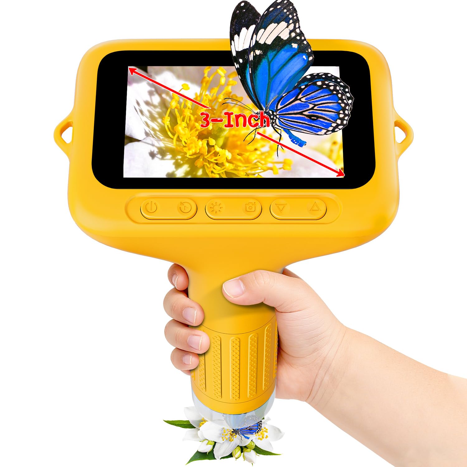 Microscope for Kids, 3'' Digital Handheld Kids Microscope with Adjustable Light, 1000X Portable Mini Micro Scope, Edu Science STEM Toy Gift for Birthday Christmas Aged 5-12 Boys & Girls - Yellow
