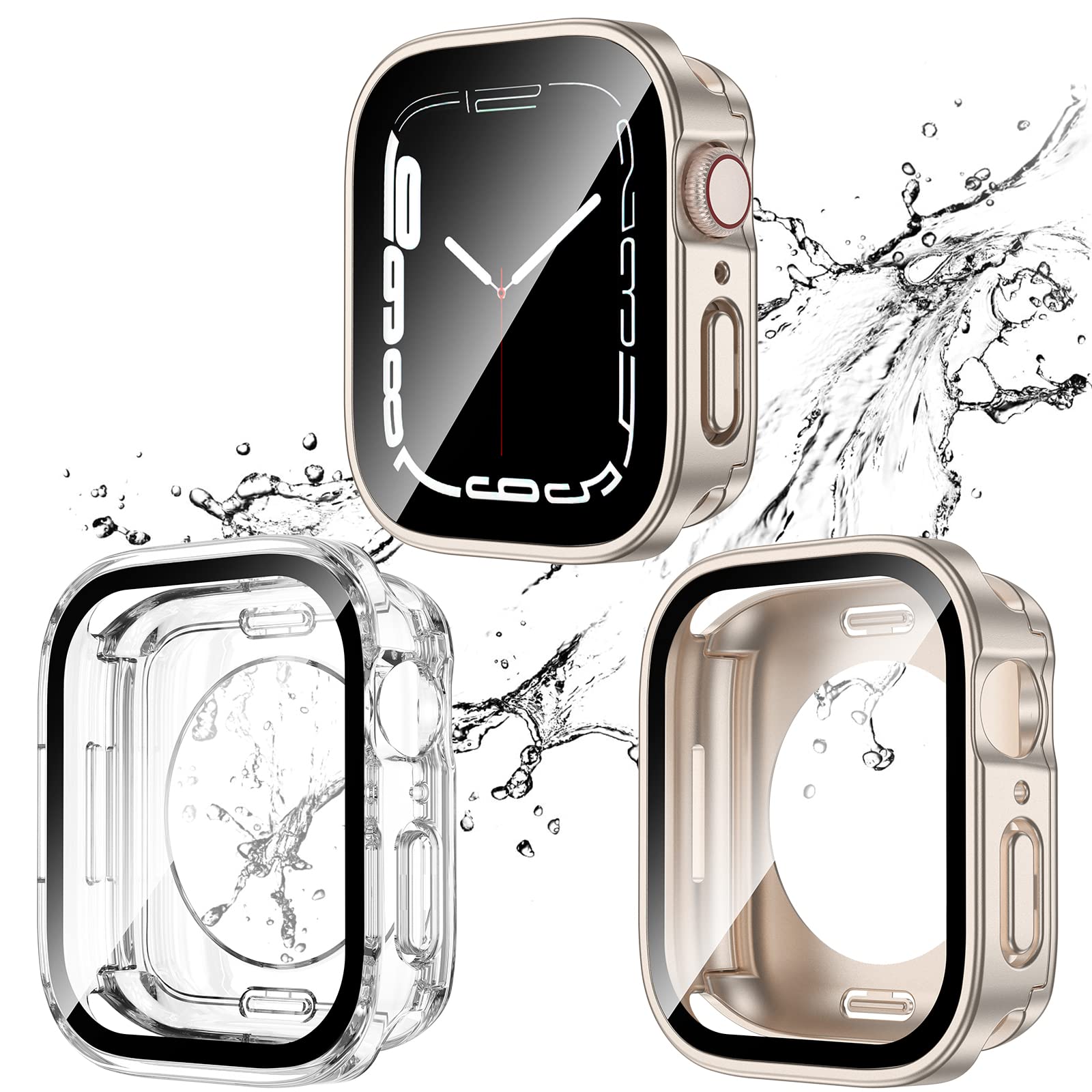 Photo 1 of 2 Pack 2 in 1 Waterproof Case for Apple Watch Series 8 7 41mm, Straight Edge PC Front & Back Bumper with Tempered Glass Screen Protector 360 Protective Cover for iWatch (41mm, Starlight/Clear)1065182199
LPNPMFI9506962
