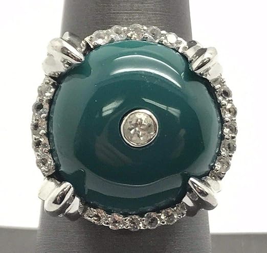 Amazon.com: Carol Brodie Sterling Silver Green Agate Topaz Halo Dome