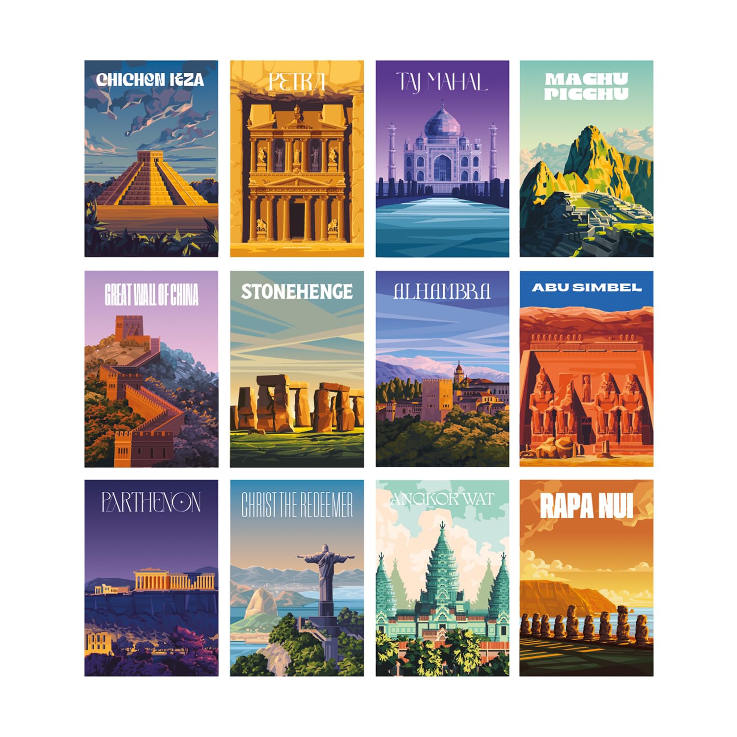 Grupo Erik Wonders Of The World 24 Postcards | Postcards Book | Travel Postcards | 4.1 x 5.8 inches - 10.5 x 14.7 cm | 12 Images - 2 Of Each | Travel Gifts