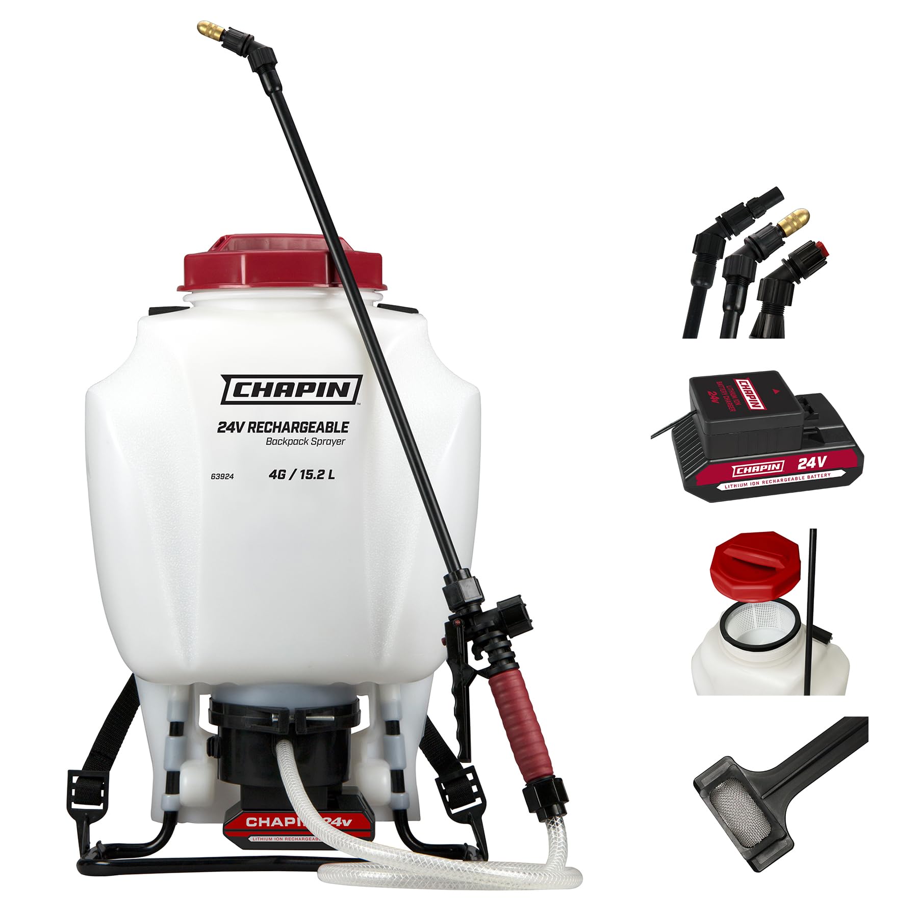 Photo 1 of ***MISSING PARTS*** Chapin 63924 Backpack Sprayer, 4?Gallon 24V Battery?Powered, Translucent Poly Tank, 6" Wide?Mouth Opening, 3?Stage Filtration & Adjustable Brass/Poly Nozzles for Fertilizer, Weed & Pest Applications