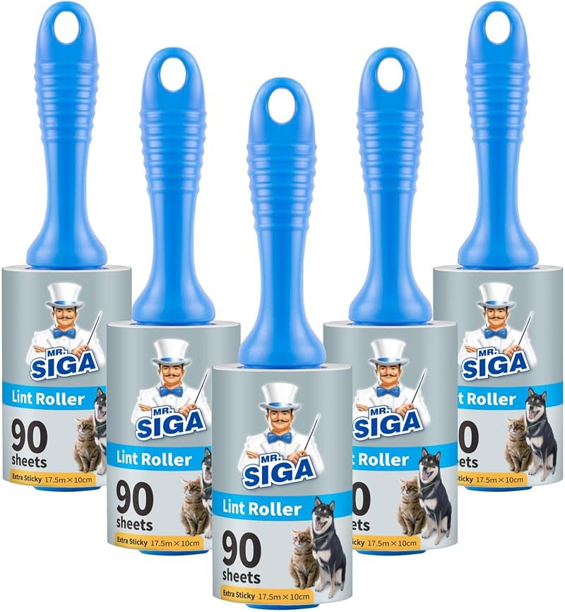 MR.SIGA Extra Sticky Lint Roller 450 Sheets 5-Pack Blue Pet Hair Remover