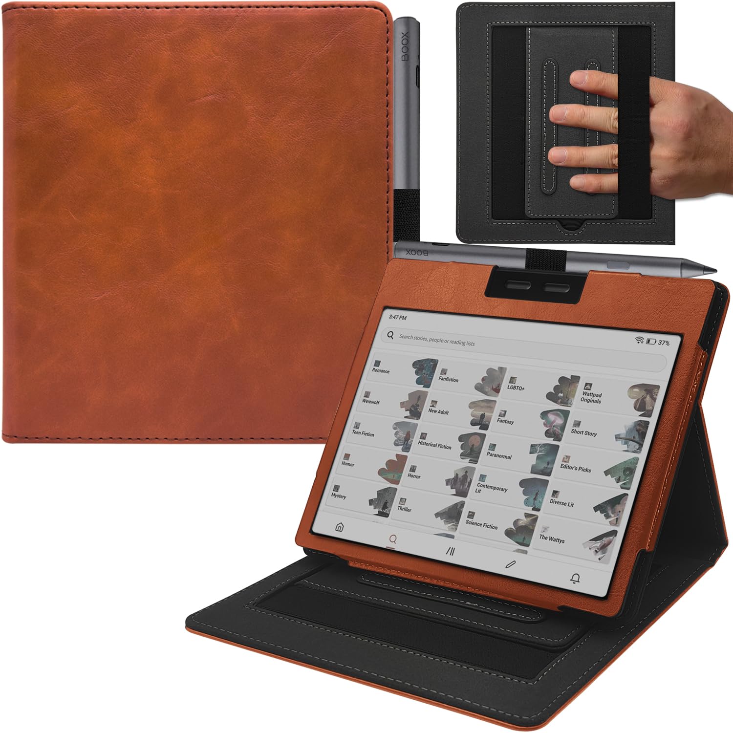 Photo 1 of GOVTVA Double Stand Case for 7'' Onyx Boox Go 7 / Boox Tablet Go Color 7 (Gen II/Gen I 2025/2024) /Boox Page Cover with Elastic Pen Holder/Auto Sleep&Wake/Double Hand Strap (Brown)