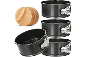 TINSKY 4 Pcs 6 Inch Springform Pan with Removable Bottom Carbon Steel Circle Spring Form Cake Pan Small Non Stick Cheese Cake