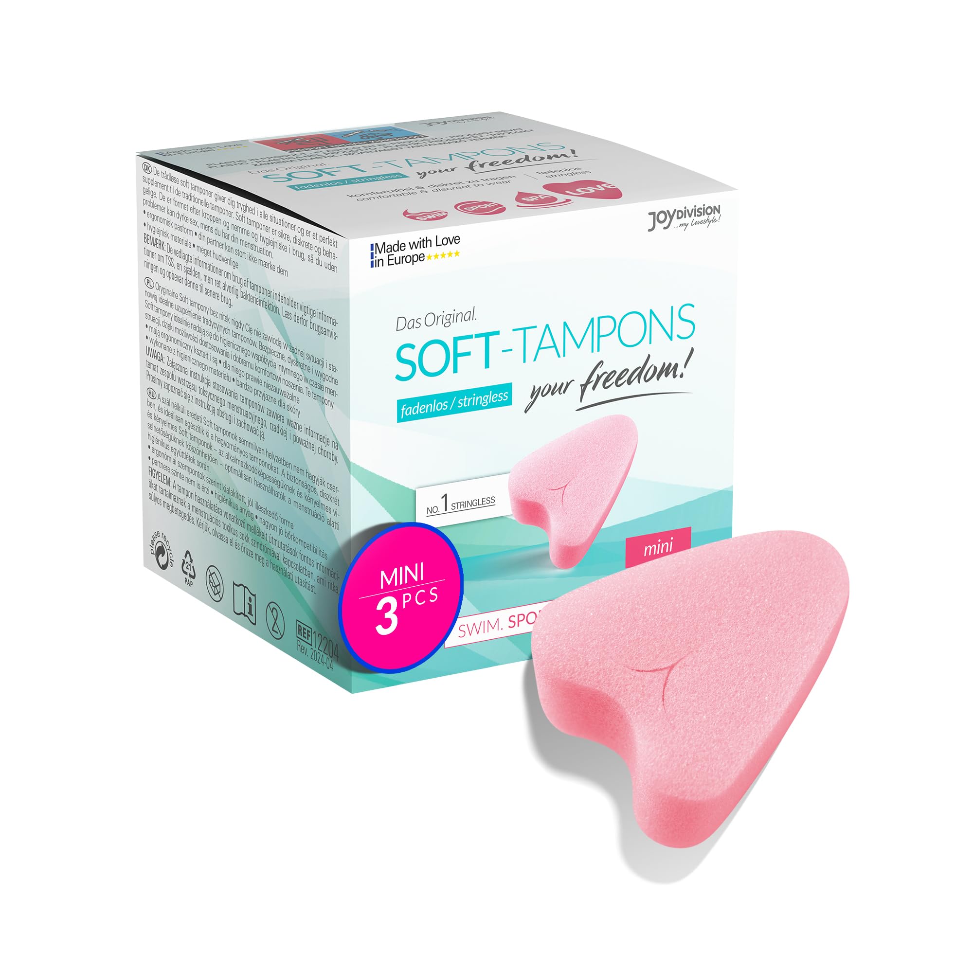 JOYDIVISION Soft-Tampons mini | 3 Pieces | stringless tampons for Sports, Swimming & spa | Ultra-Soft Menstrual sponges | Easy to Insert & Remove | mini Soft Tampon Without String