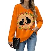 YZCX Women's Cute Animal Print Christmas Sweaters Crewneck Long Sleeve Graphic Knit Jumper Pullover Loose Fit Casual Tops