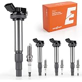 Ignition Coil Pack &amp; Iridium Spark Plugs Kit Set of 4 Fit for Toyota 2009-2015 Corolla Prius Prius V/Plug-In Matrix Scion xD Lexus CT200h Pontiac Vibe 1.8L L4 Engine, Replace UF596 93501 | Autoexact