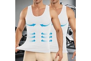 2 Pack Mens Slimming Body Shaper Vest Chest Compression Shirt Abs Abdomen Slim Tank Top Undershirt White