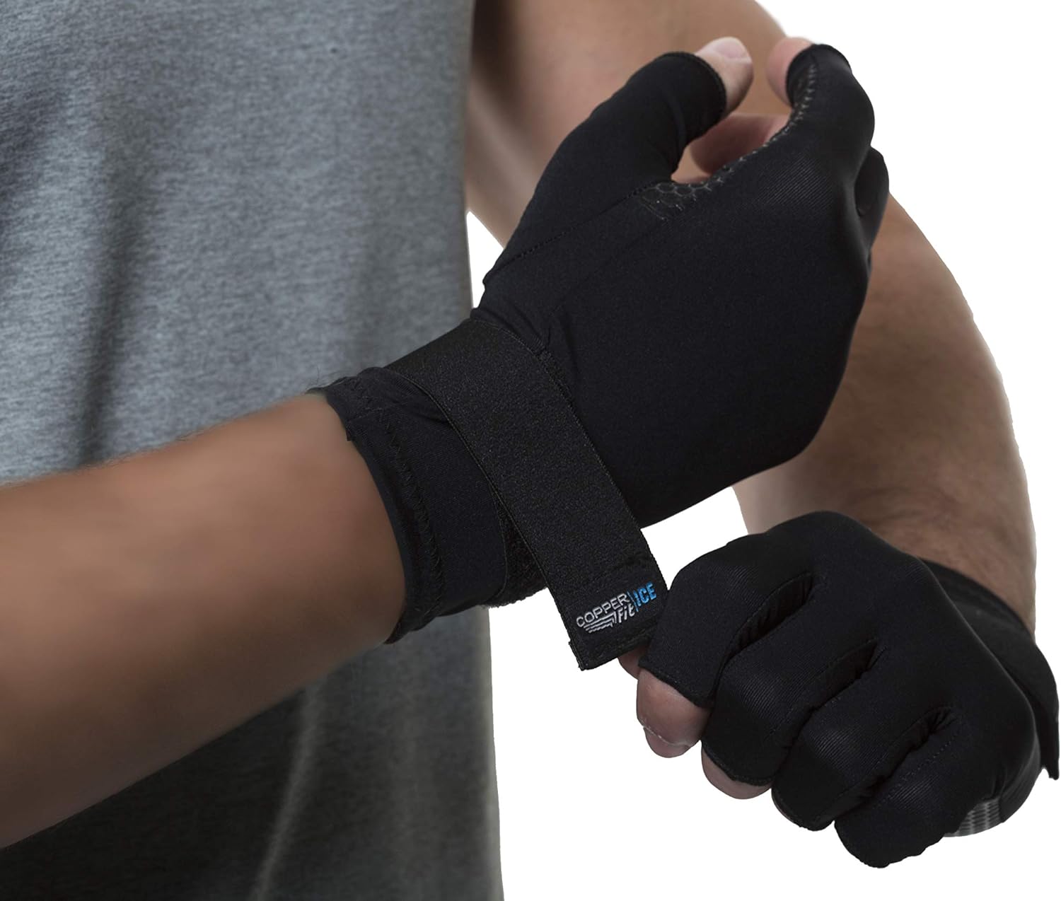 Copper Fit unisex adult Ice Compression Gloves Infused with Menthol and Coq10 for Recovery, Black, Large X-Large US: Clothing