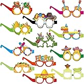 Jremreo 12 Pieces Cinco de Mayo Fiesta Paper Glasses, Colorful Mexican-Themed Eyewear with Sombrero and Cactus Designs for Holiday Photo Booth Props and Party Accessories