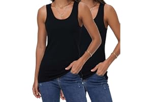 wirarpa Women's Tank Tops Cotton Crew Neck Comfy Basic Solid Casual Cami Tanks 2 Pack