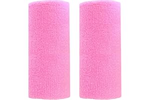 BBOLIVE 6' Inch Wrist Sweatband in 26 Different Neon Colors - Athletic Cotton Terry Cloth - Great for All Outdoor Activity(1 Pair)