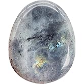 Fekuar Natural Moonstone Crystal Thumb Worry Stone, Hand Carved Healing Crystal Teardrop Pocket Worry Stones for Anxiety Stress Relief Meditation