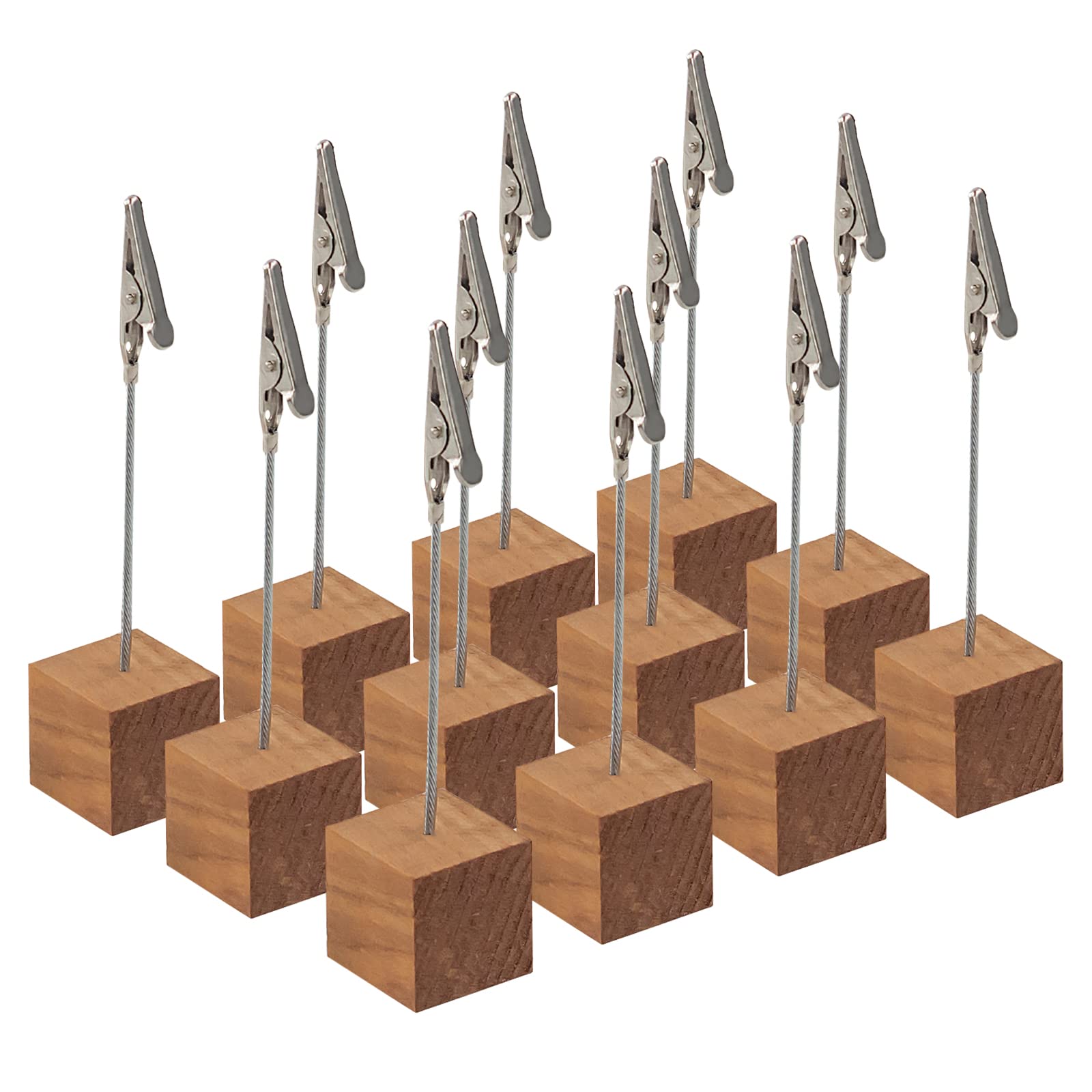 CIOUYAOS 12PCS Memo Clip Holder, Lightweight Christmas Card Holder with Alligator Clasp, Wooden Base Wedding Decorations for Pictures Card Paper Note Display Clip