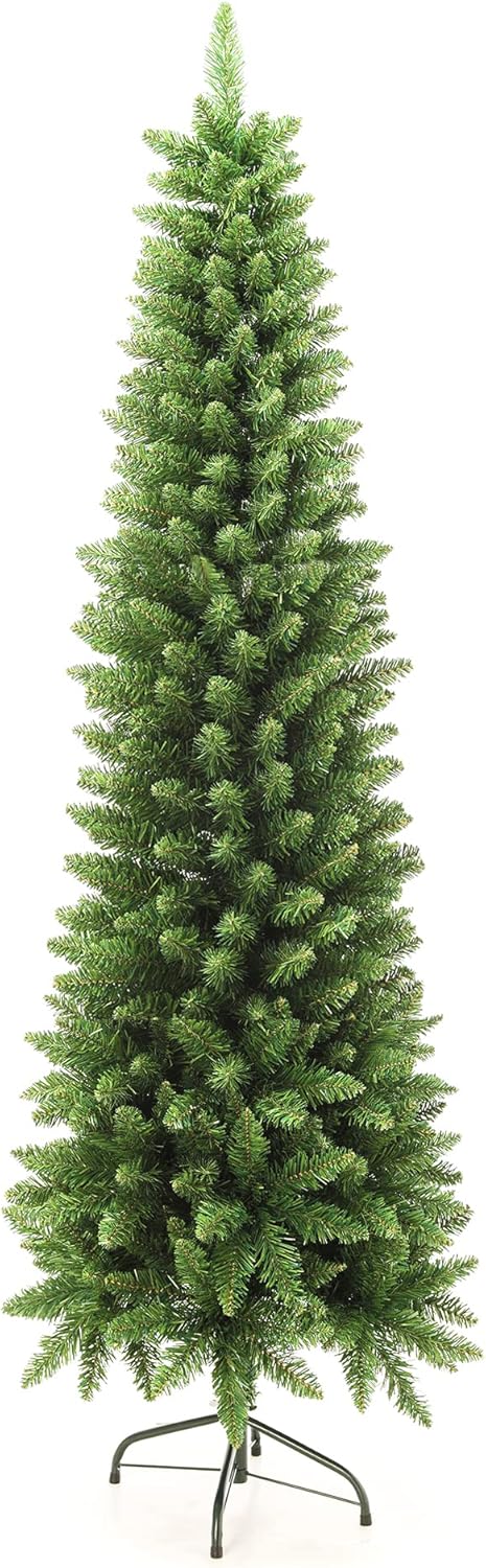 Trees - 658 Tips Artificial Pencil Christmas Tree, 6ft Pure Xmas Pine Trees with Metal Stand Perfect for Christmas/Parties/Holiday Indoor Outdoor Decoration