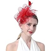 fghuim Women's Fascinators Hat Organza Church Tea Party Headwear Wedding Feather Hat with Headband and Clip