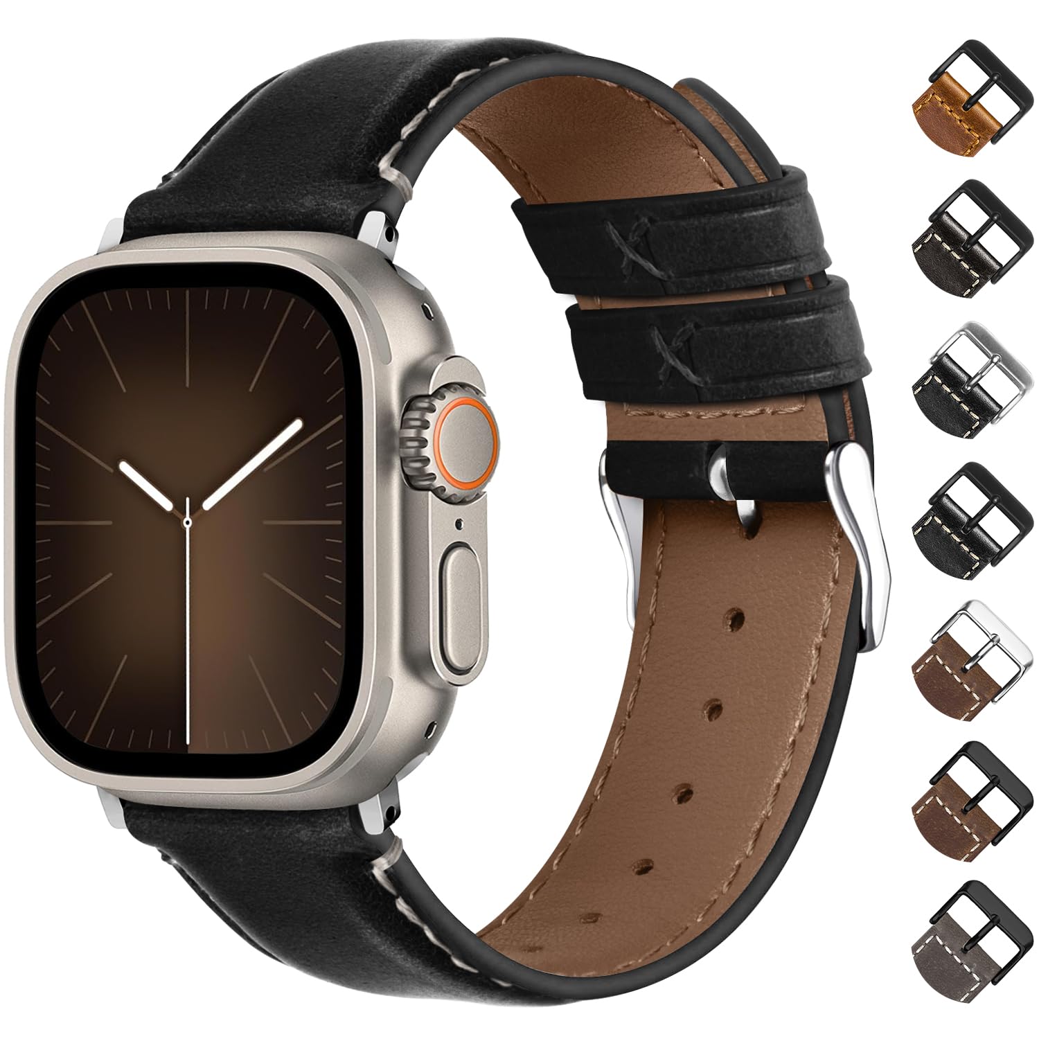 Fullmosa Compatible with Apple Watch Straps 42mm 44mm 45mm 46mm 49mm for Men Women, Leather iWatch Band for Ultra/SE 3 2 1/Series 11 10 9 8 7 6 5 4 3 2 1, Brown+Black Buckle