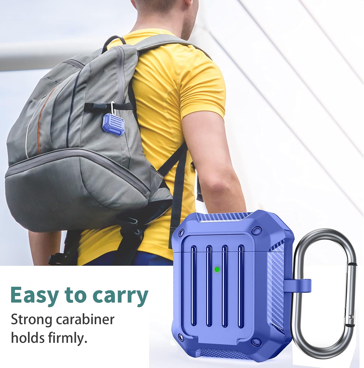 AirPods Case Cover, RFUNGUANGO Full-Body Rugged Shock Proof Protective Skin with Keychain for Men Boy Women with Airpods 2 & 1 Charging Case-Blue